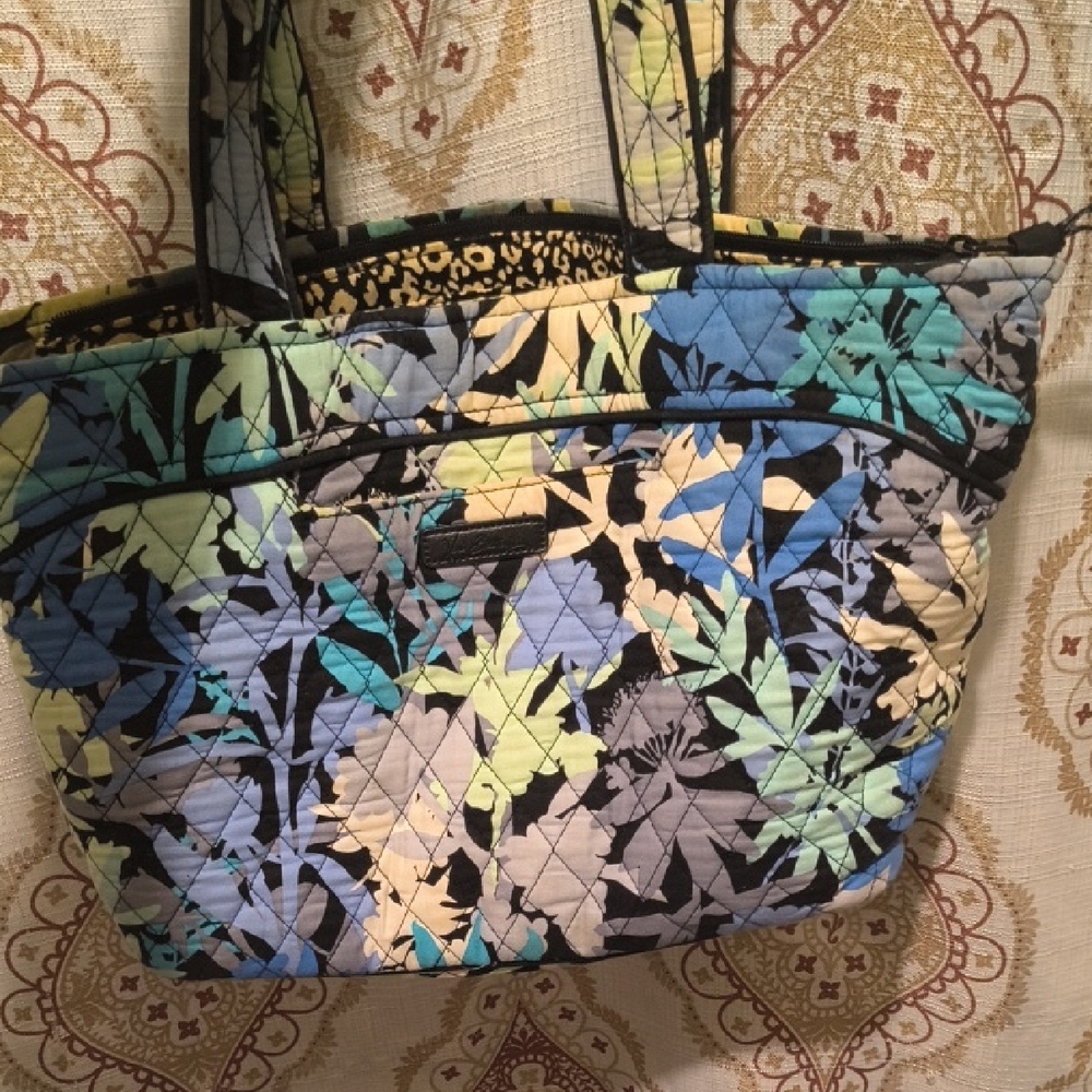 Vera Bradley Quilted Floral Tote in Blue, Green & Cream